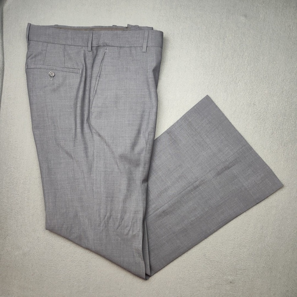 Theory Pants Womens 34x32 Gray Wool Dress Flat Wide Leg Flare Work Office USA